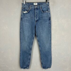 Agolde Jeans size 26 Riley blue light wash straight leg button fly stretch denim